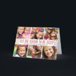 Jolly Holiday Multi-Photo Folded kerstkaart Feestdagen Kaart<br><div class="desc">Deze rode en witte,  6-foto-vakantiekaart is voorzien van de groet "Dit is het seizoen dat vol moet zijn" in het leuke handschrift,  omringd door rood en gouden confetti. Pas aan door uw favoriete familiefoto's toe te voegen.</div>