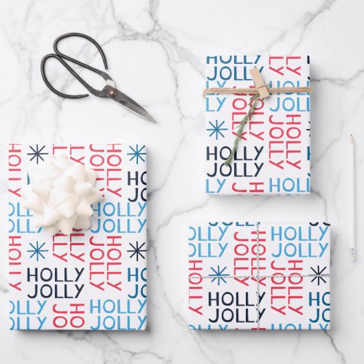 Jolly Holly Typografie Red Blue White Inpakpapier Vel (Voorkant)