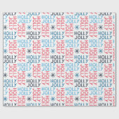 Jolly Holly Typografie Red Blue White Kerstmis Cadeaupapier (Vlak)