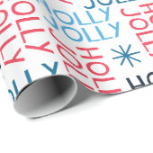 Jolly Holly Typografie Red Blue White Kerstmis Cadeaupapier (Rol Hoek)