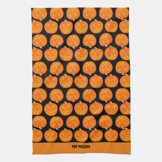 Jolly Jack O Lantern Pattern Schattige Zwart Hallo Theedoek (Verticaal)