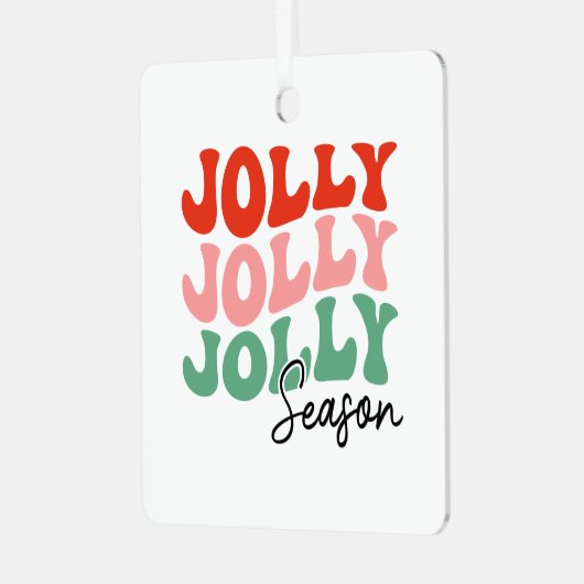 Jolly Jolly Seizoen Retro Vakantie Typografie Metalen Ornament (Voorkant links)