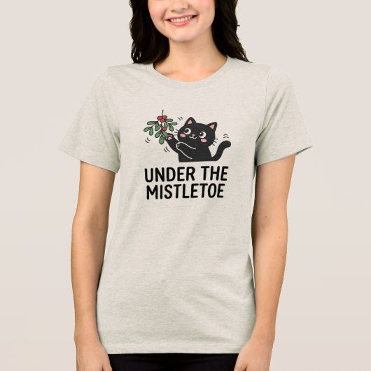Jolly Joy Black Cat Mistletoe Cartoon T-Shirt (Voorkant)