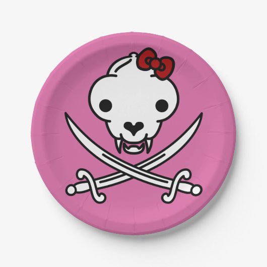 Jolly Kat Pirate Skull en Botten Papieren Bordje (Voorkant)