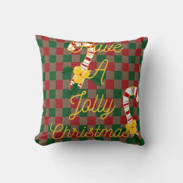 Jolly Kerst Rode Groene Checker Plaid Candy Cane Kussen