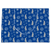 Jolly Kerstblauw Snowflakes en Bunnies Groot Cadeauzakje (Voorkant)