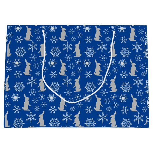 Jolly Kerstblauw Snowflakes en Bunnies Groot Cadeauzakje (Voorkant)