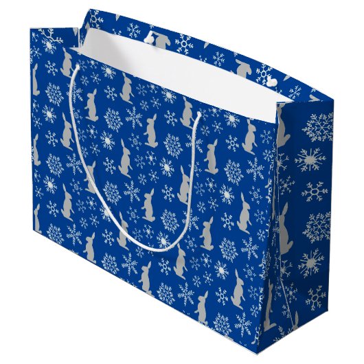 Jolly Kerstblauw Snowflakes en Bunnies Groot Cadeauzakje (Achterkant Gekanteld)