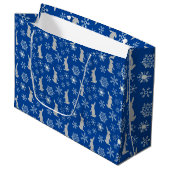 Jolly Kerstblauw Snowflakes en Bunnies Groot Cadeauzakje (Voorkant Gekanteld)