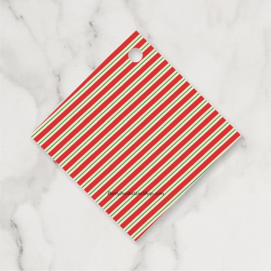 Jolly Kerstmis Elf Legs Stripes Holiday DIAMOND Bedankjes Labels (Achterkant)