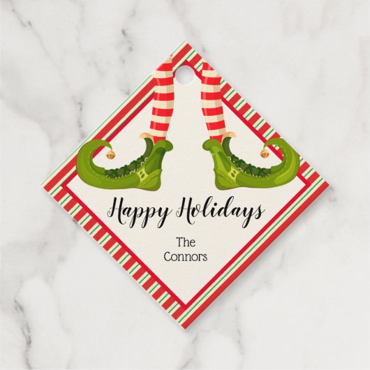 Jolly Kerstmis Elf Legs Stripes Holiday DIAMOND Bedankjes Labels (Voorkant)