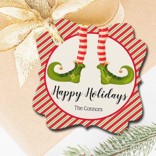 Jolly Kerstmis Elf Legs Stripes Holiday FANCY Bedankjes Labels