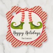 Jolly Kerstmis Elf Legs Stripes Holiday FANCY Bedankjes Labels (Voorkant)