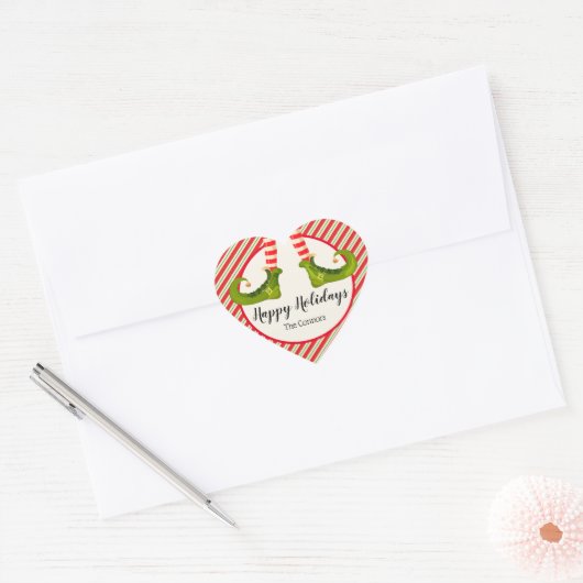 Jolly Kerstmis Elf Legs Stripes Holiday Hart Sticker (Envelop)