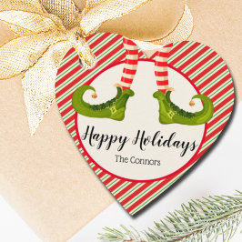 Jolly Kerstmis Elf Legs Stripes Holiday HEART Bedankjes Labels