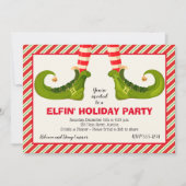 Jolly Kerstmis Elf Legs Stripes Holiday Invites (Voorkant)