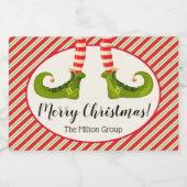 Jolly Kerstmis Elf Legs Stripes Holiday Mini Sparkling Wijnetiket (Enkel label)