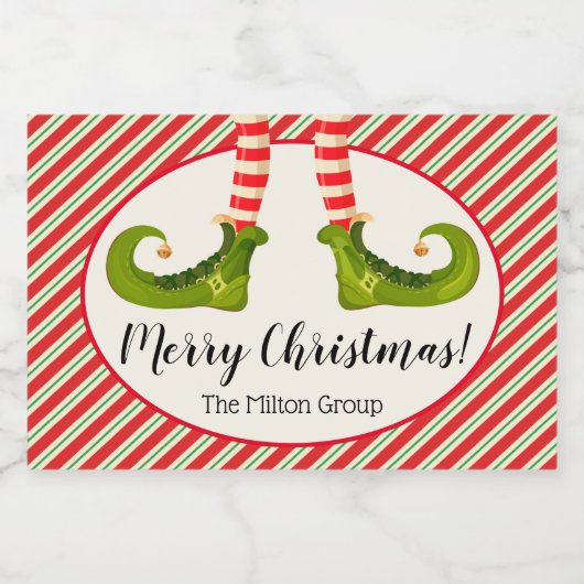 Jolly Kerstmis Elf Legs Stripes Holiday Mini Sparkling Wijnetiket (Enkel label)