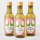 Jolly Kerstmis Elf Legs Stripes Holiday Mini Wijn Etiket (Flessen)