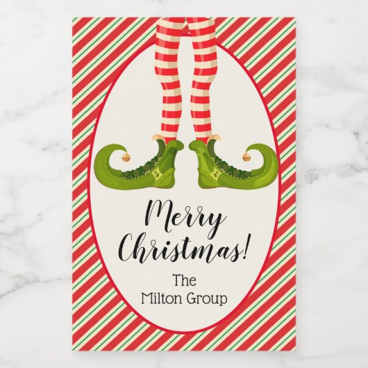 Jolly Kerstmis Elf Legs Stripes Holiday Mini Wijn Etiket (Enkel label)
