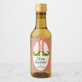 Jolly Kerstmis Elf Legs Stripes Holiday Mini Wijn Etiket (Voorkant)