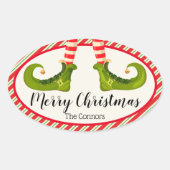 Jolly Kerstmis Elf Legs Stripes Holiday OVAL Ovale Sticker (Voorkant)