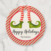 Jolly Kerstmis Elf Legs Stripes Holiday ROUND Bedankjes Labels (Voorkant)