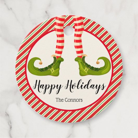 Jolly Kerstmis Elf Legs Stripes Holiday ROUND Bedankjes Labels (Voorkant)