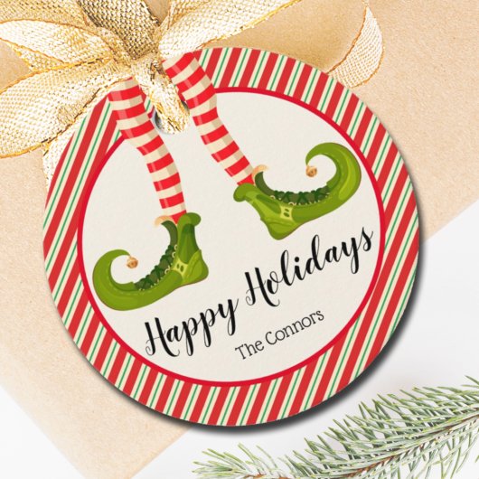 Jolly Kerstmis Elf Legs Stripes Holiday ROUND Bedankjes Labels