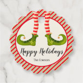 Jolly Kerstmis Elf Legs Stripes Holiday SCALLOP Bedankjes Labels (Voorkant)
