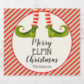 Jolly Kerstmis Elf Legs Stripes Holiday Sparkling Wijnetiket (Enkel label)