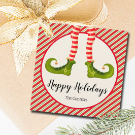 Jolly Kerstmis Elf Legs Stripes Holiday SQUARE Bedankjes Labels