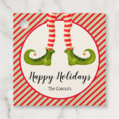 Jolly Kerstmis Elf Legs Stripes Holiday SQUARE Bedankjes Labels (Voorkant)