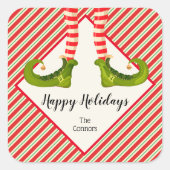 Jolly Kerstmis Elf Legs Stripes Holiday SQUARE Vierkante Sticker (Voorkant)