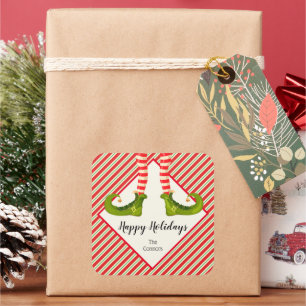 Jolly Kerstmis Elf Legs Stripes Holiday SQUARE Vierkante Sticker