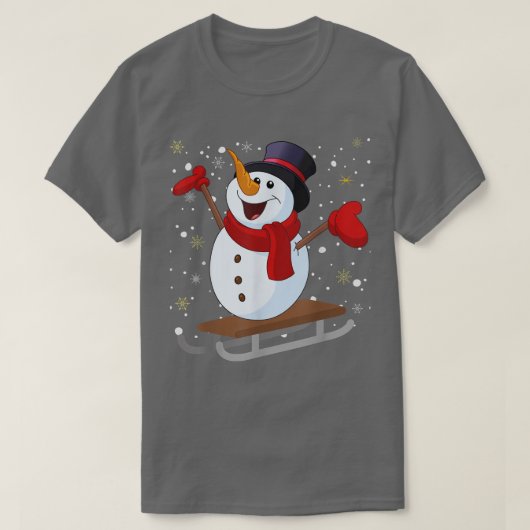 Jolly Kerstmis Snowman Sledding Tobogganing Winte T-shirt (Design voorkant)