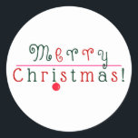 Jolly kleurrijke vrolijke kerst, hangend Ornament Ronde Sticker<br><div class="desc">Het kunstwerk bevat kleurrijke typografie van de uitdrukking "Vrolijk kerstfeest" met een prachtig hangend ornament. Traditioneel verpakt in een moderne en elegante stijl! Voor speciale verzoeken of vragen over de verschillende producten,  neem contact op met de artiest via wafadahdalcreates@gmail.com. © Wafa Y. Dahdal - Alle rechten voorbehouden.</div>