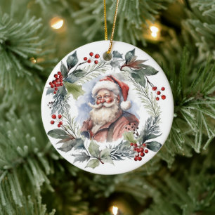 Jolly Lachende Santa Waterverf Kerstkrans Keramisch Ornament