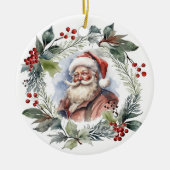 Jolly Lachende Santa Waterverf Kerstkrans Keramisch Ornament (Voorkant)