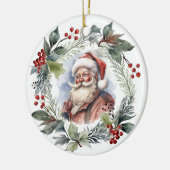Jolly Lachende Santa Waterverf Kerstkrans Keramisch Ornament (Links)