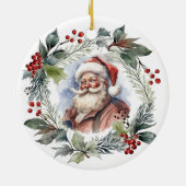 Jolly Lachende Santa Waterverf Kerstkrans Keramisch Ornament (Achterkant)