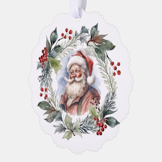 Jolly Lachende Santa Waterverf Kerstkrans Ornament Kaart (Links)