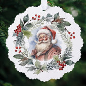 Jolly Lachende Santa Waterverf Kerstkrans Ornament Kaart