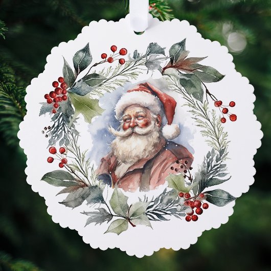 Jolly Lachende Santa Waterverf Kerstkrans Ornament Kaart