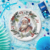 Jolly Lachende Santa Waterverf Kerstkrans Papieren Bordje (Feest)
