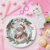 Jolly Lachende Santa Waterverf Kerstkrans Papieren Bordje (Feest)