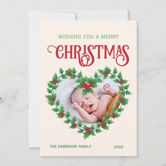 Jolly Leaf Heart Christmas Lijst Foto Feestdagenkaart (Voorkant)