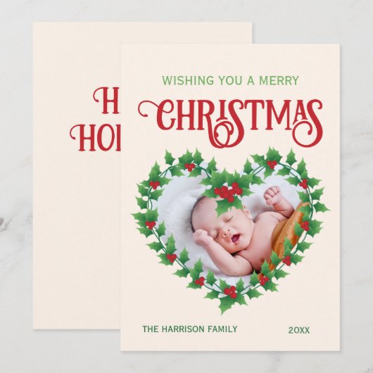 Jolly Leaf Heart Christmas Lijst Foto Feestdagenkaart (Voorkant / Achterkant)