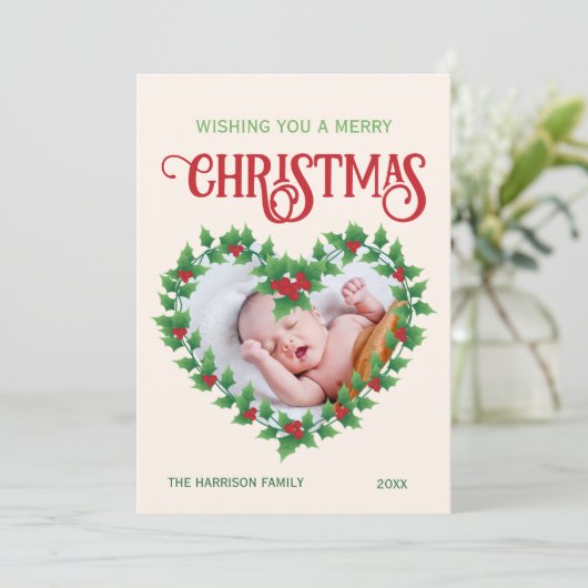 Jolly Leaf Heart Christmas Lijst Foto Feestdagenkaart (Staand voorkant)