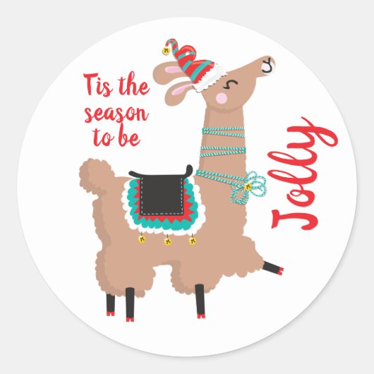Jolly Llama Holiday Kerst sticker (Voorkant)